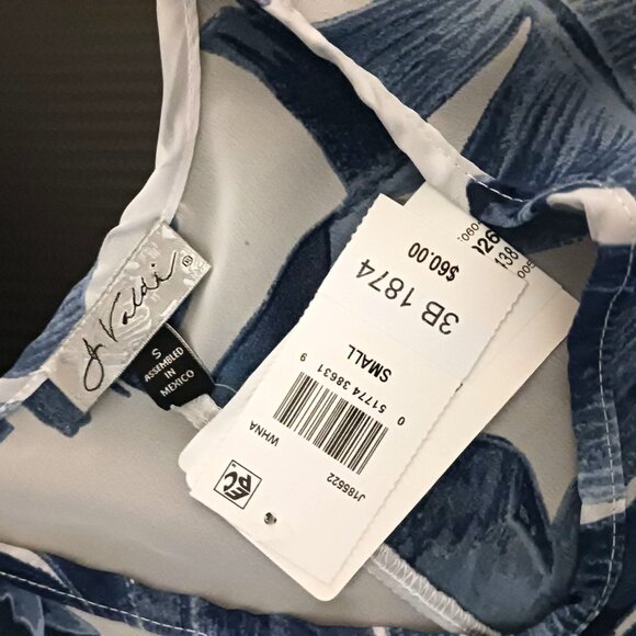 NEW J Valdi Leaf Print Sharkbite Hem Swimsuit Cover Up Tunic in White/Navy, S‎ - Picture 5 of 8